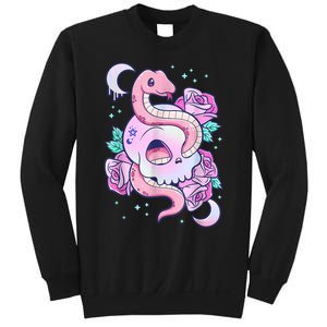 Kawaii Pastel Goth Cute Creepy Skull Serpent Snake Roses Sweatshirt