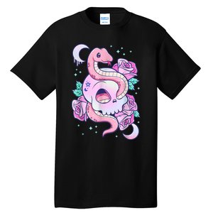 Kawaii Pastel Goth Cute Creepy Skull Serpent Snake Roses Tall T-Shirt