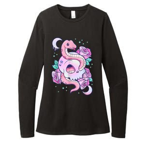 Kawaii Pastel Goth Cute Creepy Skull Serpent Snake Roses Womens CVC Long Sleeve Shirt