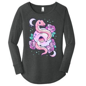 Kawaii Pastel Goth Cute Creepy Skull Serpent Snake Roses Women's Perfect Tri Tunic Long Sleeve Shirt