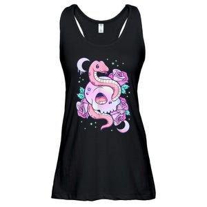 Kawaii Pastel Goth Cute Creepy Skull Serpent Snake Roses Ladies Essential Flowy Tank