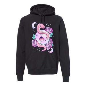 Kawaii Pastel Goth Cute Creepy Skull Serpent Snake Roses Premium Hoodie