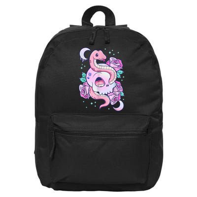Kawaii Pastel Goth Cute Creepy Skull Serpent Snake Roses 16 in Basic Backpack