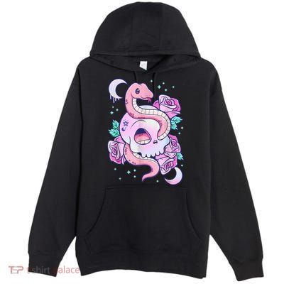 Kawaii Pastel Goth Cute Creepy Skull Serpent Snake Roses Premium Pullover Hoodie
