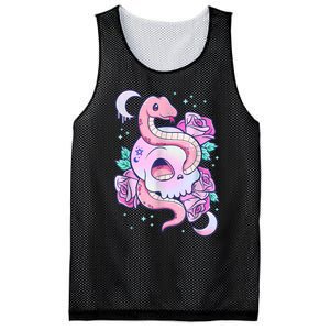 Kawaii Pastel Goth Cute Creepy Skull Serpent Snake Roses Mesh Reversible Basketball Jersey Tank