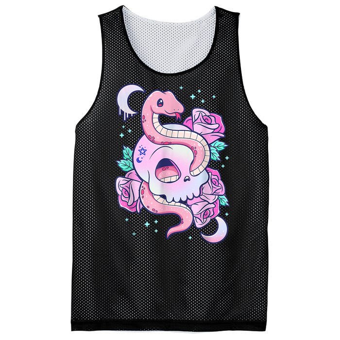 Kawaii Pastel Goth Cute Creepy Skull Serpent Snake Roses Mesh Reversible Basketball Jersey Tank