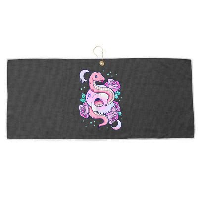 Kawaii Pastel Goth Cute Creepy Skull Serpent Snake Roses Large Microfiber Waffle Golf Towel