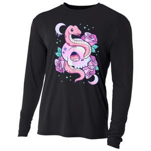 Kawaii Pastel Goth Cute Creepy Skull Serpent Snake Roses Cooling Performance Long Sleeve Crew