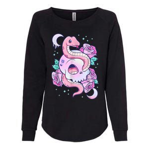 Kawaii Pastel Goth Cute Creepy Skull Serpent Snake Roses Womens California Wash Sweatshirt