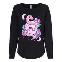 Kawaii Pastel Goth Cute Creepy Skull Serpent Snake Roses Womens California Wash Sweatshirt