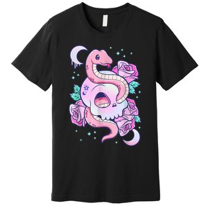 Kawaii Pastel Goth Cute Creepy Skull Serpent Snake Roses Premium T-Shirt