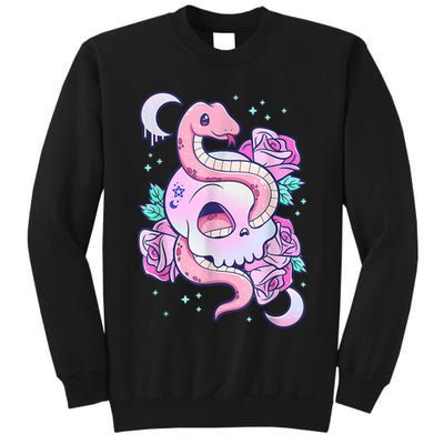 Kawaii Pastel Goth Cute Creepy Skull Serpent Snake Roses Tall Sweatshirt