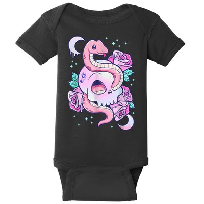 Kawaii Pastel Goth Cute Creepy Skull Serpent Snake Roses Baby Bodysuit