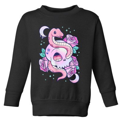 Kawaii Pastel Goth Cute Creepy Skull Serpent Snake Roses Toddler Sweatshirt