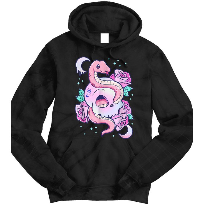 Kawaii Pastel Goth Cute Creepy Skull Serpent Snake Roses Tie Dye Hoodie