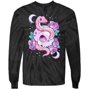 Kawaii Pastel Goth Cute Creepy Skull Serpent Snake Roses Tie-Dye Long Sleeve Shirt