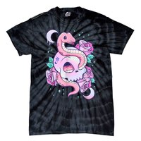 Kawaii Pastel Goth Cute Creepy Skull Serpent Snake Roses Tie-Dye T-Shirt