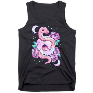 Kawaii Pastel Goth Cute Creepy Skull Serpent Snake Roses Tank Top