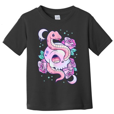 Kawaii Pastel Goth Cute Creepy Skull Serpent Snake Roses Toddler T-Shirt