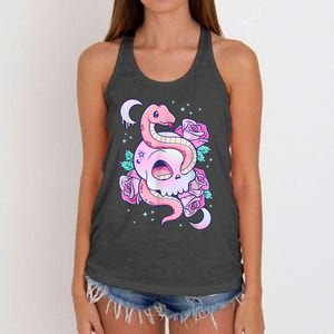 Kawaii Pastel Goth Cute Creepy Skull Serpent Snake Roses Women's Knotted Racerback Tank