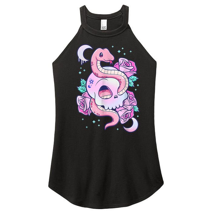 Kawaii Pastel Goth Cute Creepy Skull Serpent Snake Roses Women's Perfect Tri Rocker Tank