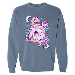 Kawaii Pastel Goth Cute Creepy Skull Serpent Snake Roses Garment-Dyed Sweatshirt