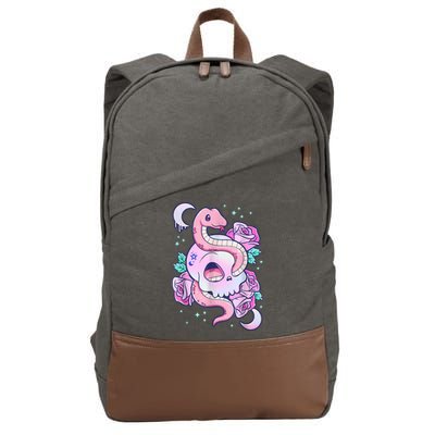 Kawaii Pastel Goth Cute Creepy Skull Serpent Snake Roses Cotton Canvas Backpack