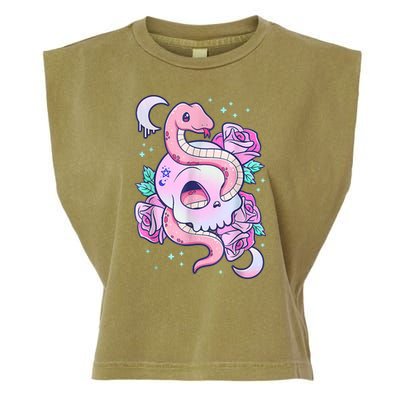 Kawaii Pastel Goth Cute Creepy Skull Serpent Snake Roses Garment-Dyed Women's Muscle Tee