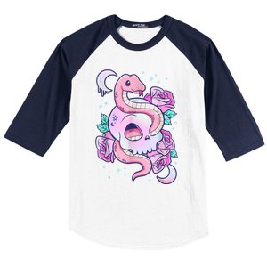 Kawaii Pastel Goth Cute Creepy Skull Serpent Snake Roses Baseball Sleeve Shirt