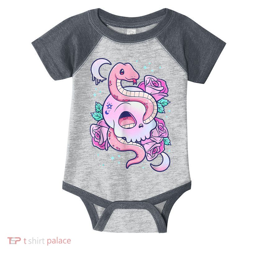 Kawaii Pastel Goth Cute Creepy Skull Serpent Snake Roses Infant Baby Jersey Bodysuit