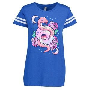 Kawaii Pastel Goth Cute Creepy Skull Serpent Snake Roses Enza Ladies Jersey Football T-Shirt