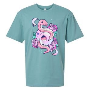 Kawaii Pastel Goth Cute Creepy Skull Serpent Snake Roses Sueded Cloud Jersey T-Shirt