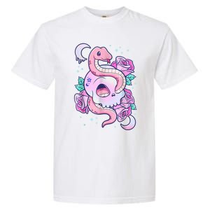 Kawaii Pastel Goth Cute Creepy Skull Serpent Snake Roses Garment-Dyed Heavyweight T-Shirt