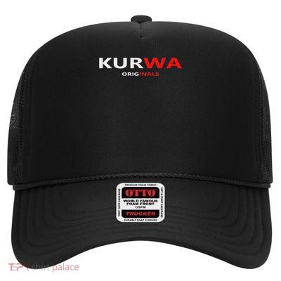 Kurwa Poland Gift High Crown Mesh Back Trucker Hat