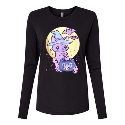 Kawaii Pastel Goth Cute Creepy Witch Cat Wicca Womens Cotton Relaxed Long Sleeve T-Shirt