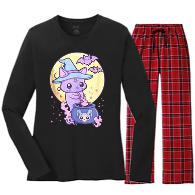 Kawaii Pastel Goth Cute Creepy Witch Cat Wicca Women's Long Sleeve Flannel Pajama Set 