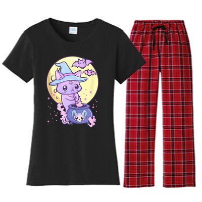 Kawaii Pastel Goth Cute Creepy Witch Cat Wicca Women's Flannel Pajama Set