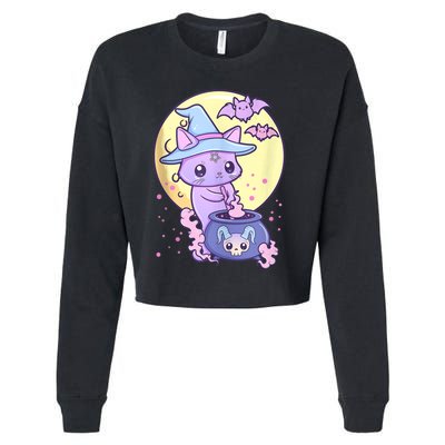 Kawaii Pastel Goth Cute Creepy Witch Cat Wicca Cropped Pullover Crew