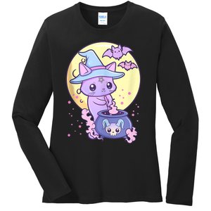 Kawaii Pastel Goth Cute Creepy Witch Cat Wicca Ladies Long Sleeve Shirt