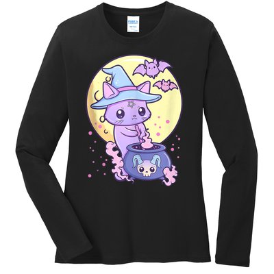 Kawaii Pastel Goth Cute Creepy Witch Cat Wicca Ladies Long Sleeve Shirt