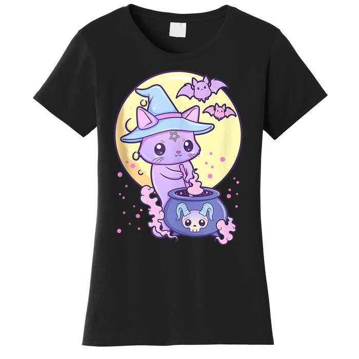 Kawaii Pastel Goth Cute Creepy Witch Cat Wicca Women's T-Shirt