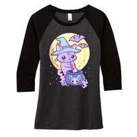 Kawaii Pastel Goth Cute Creepy Witch Cat Wicca Women's Tri-Blend 3/4-Sleeve Raglan Shirt