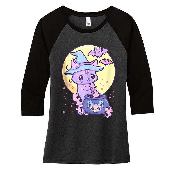 Kawaii Pastel Goth Cute Creepy Witch Cat Wicca Women's Tri-Blend 3/4-Sleeve Raglan Shirt