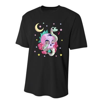 Kawaii Pastel Goth Witchy Skull With Cute Creepy Snake Youth Performance Sprint T-Shirt