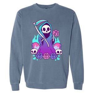 Kawaii Pastel Goth Grim Reaper With Roses Garment-Dyed Sweatshirt