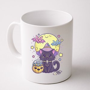 Kawaii Pastel Goth Cute Creepy Halloween Black Cat Witch Hat Coffee Mug