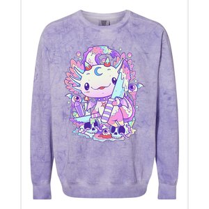 Kawaii Pastel Goth Cute and Creepy Axolotl Knife  Colorblast Crewneck Sweatshirt