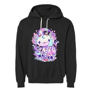 Kawaii Pastel Goth Cute and Creepy Axolotl Knife  Garment-Dyed Fleece Hoodie