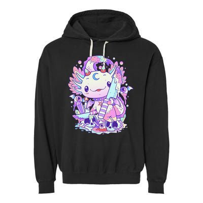 Kawaii Pastel Goth Cute and Creepy Axolotl Knife  Garment-Dyed Fleece Hoodie