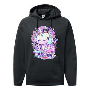 Kawaii Pastel Goth Cute and Creepy Axolotl Knife  Performance Fleece Hoodie